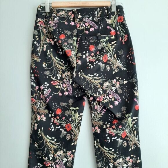 H&M Cigarette Straight Slim Floral Crop Trousers Black Sz 6 - Picture 7 of 10